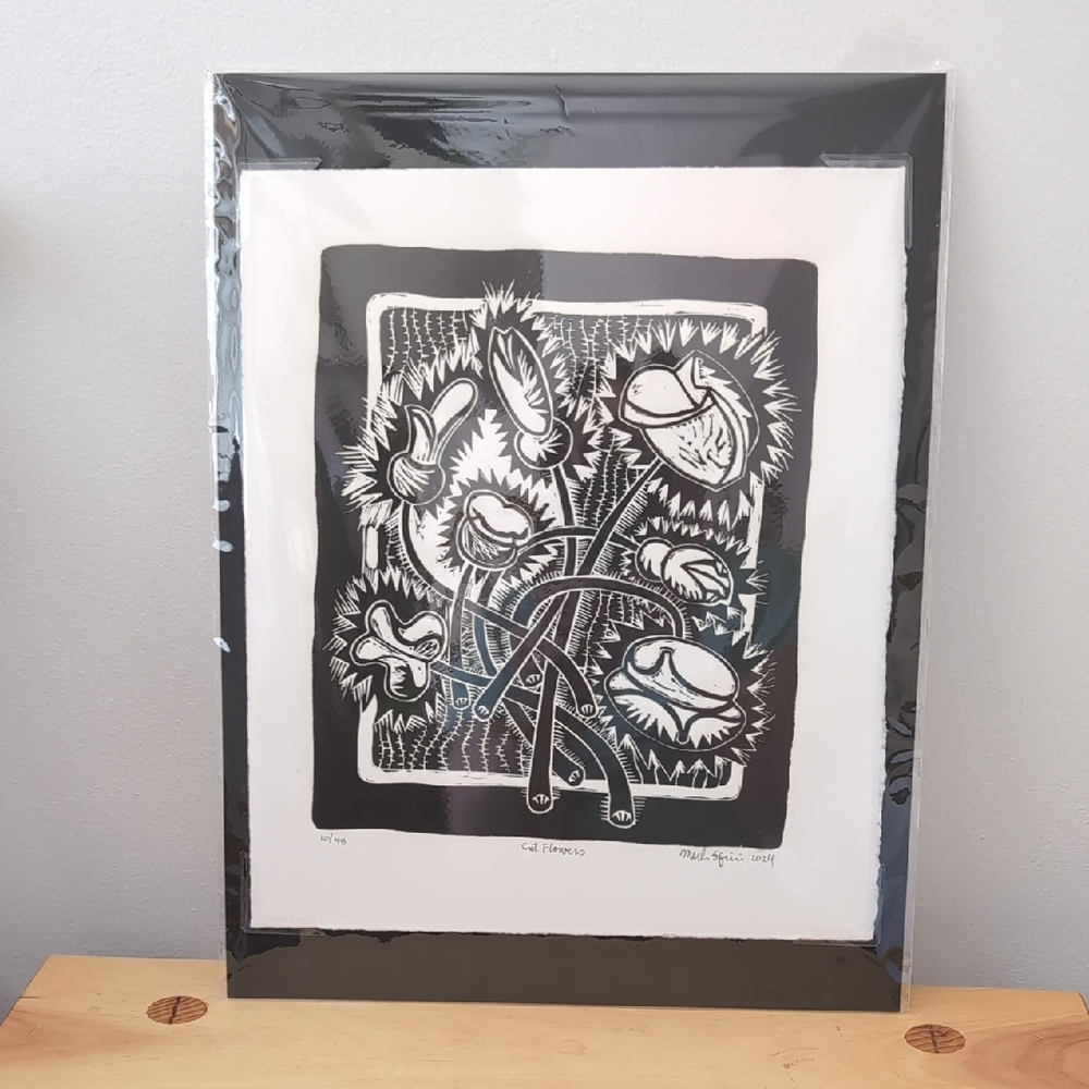 NWT Woodblock Print "Cut Flowers" By Mark Sfirri